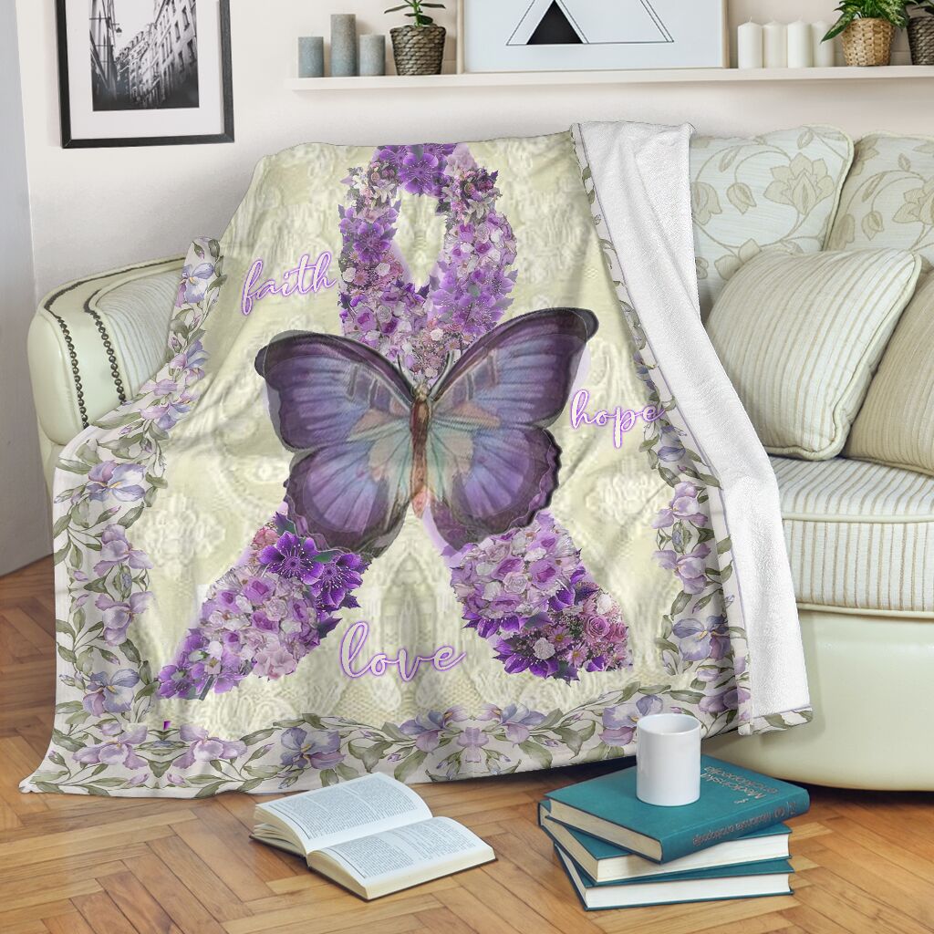 Butterfly Faith Hope Love Cystic Fibrosis Awareness - Flannel Blanket - Owls Matrix LTD