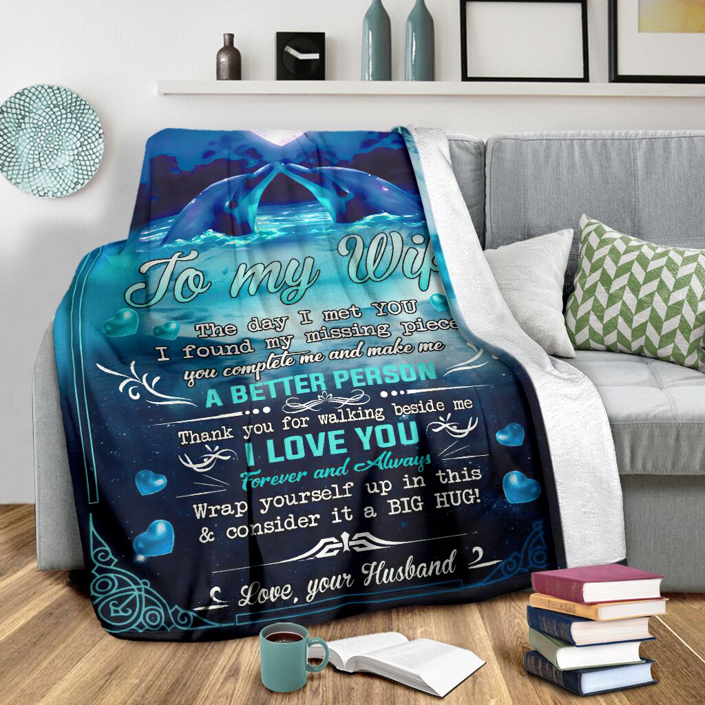 Dolphin To My Wife Dolphin In The Ocean - Flannel Blanket - Owls Matrix LTD