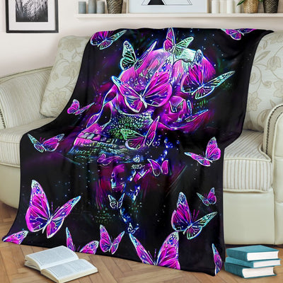 Skull Butterfly Pink Style - Flannel Blanket - Owls Matrix LTD