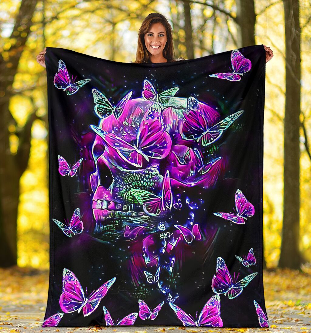 Skull Butterfly Pink Style - Flannel Blanket - Owls Matrix LTD