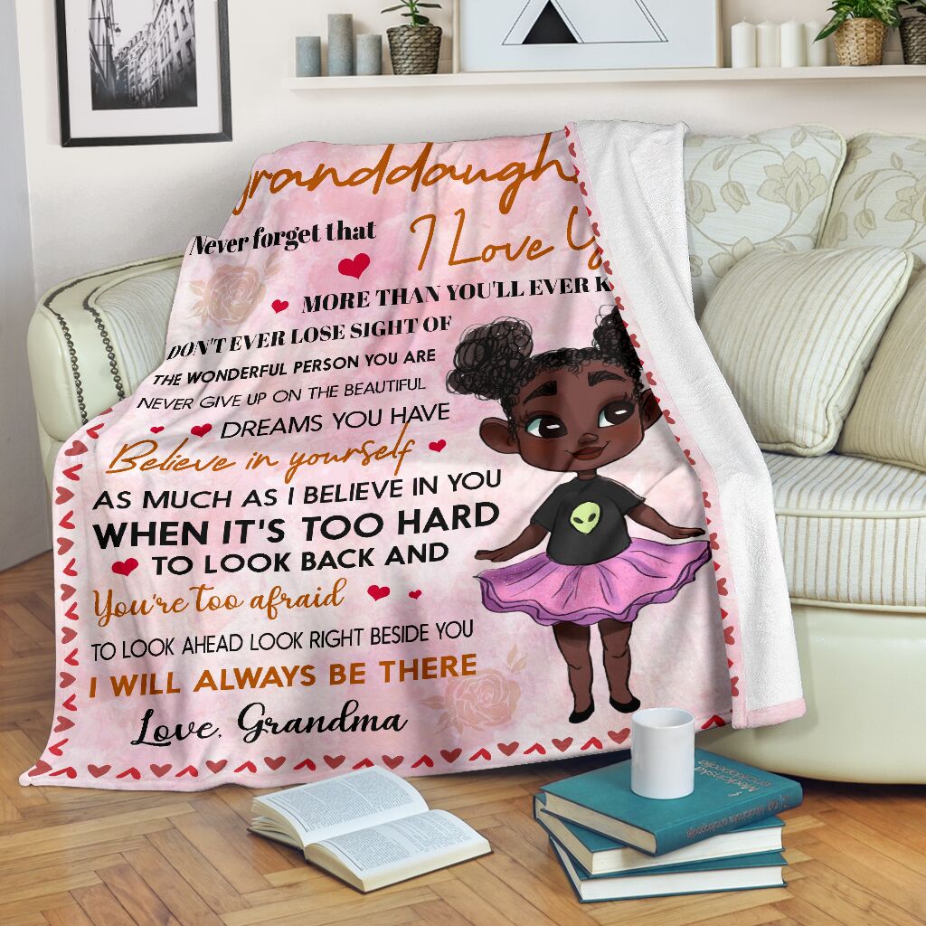 Black Girl To My Granddaughter African American - Flannel Blanket - Owls Matrix LTD