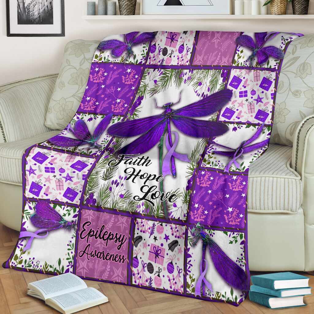 Butterfly Faith Hope Love Epilepsy Awareness - Flannel Blanket - Owls Matrix LTD
