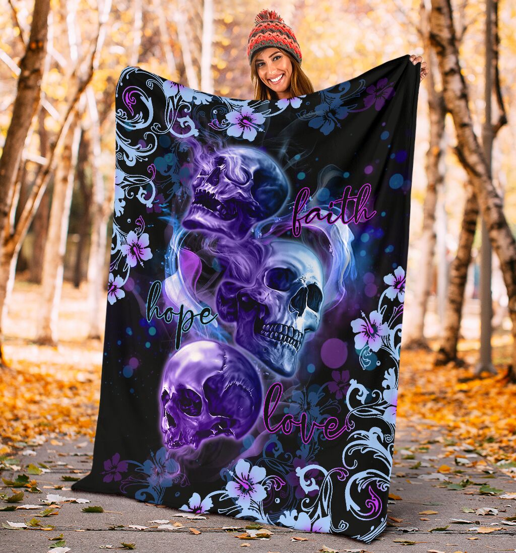 Skull Faith Hope Love Tropical Floral - Flannel Blanket - Owls Matrix LTD