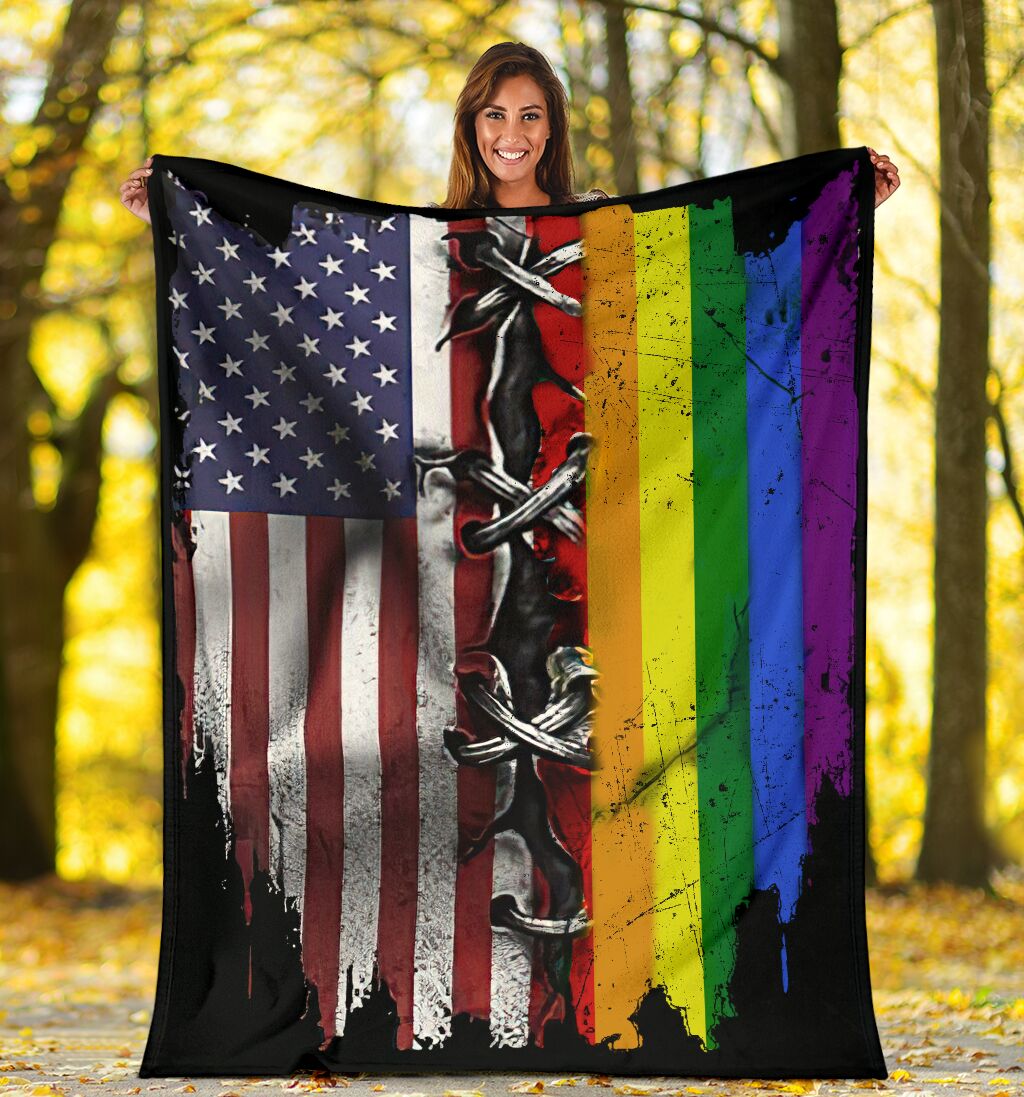 LGBT Rainbow American Independence Day - Flannel Blanket - Owls Matrix LTD