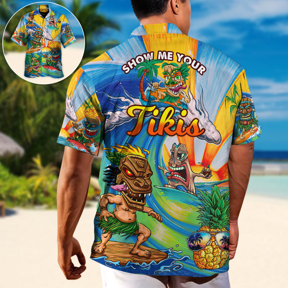 Surfing Funny Funny Tiki Show Me Your Tikis Surfing Lovers - Hawaiian Shirt