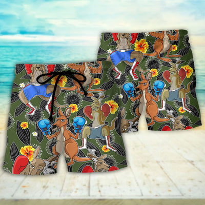 Kangaroo Boxing Funny Tropical Vibe Funny Art - Beach Short - Owls Matrix LTD