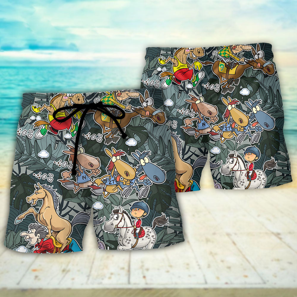 Horse Funny Racing Funny Art - Beach Short - Owls Matrix LTD