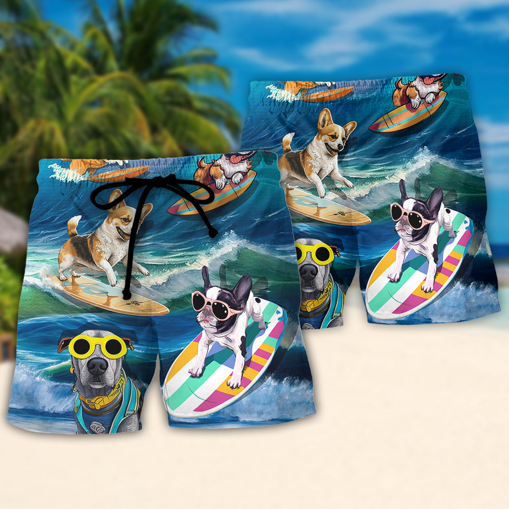 Surfing Funny Dog Surfing Gets Me Wet Surfer Beach Surfing Lovers - Beach Short