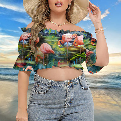Flamingo You're Flamazing - Cropped Top With Short Puff Sleeve
