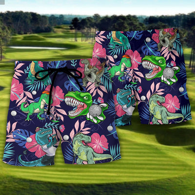 Golf Funny Dinosaur Playing Golf Back Nines Matter Tropical Golf Lover - Beach Short