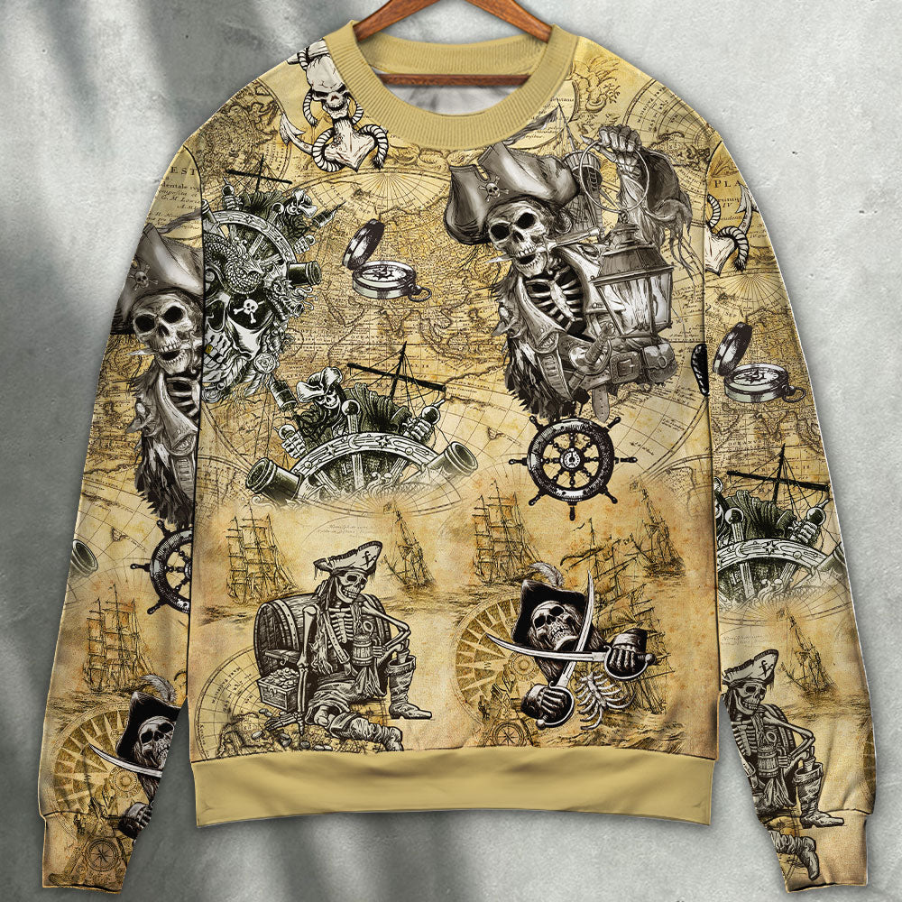 Skull Pirate Save A Ship Ride A Pirate - Sweater - Ugly Christmas Sweater - Owls Matrix LTD