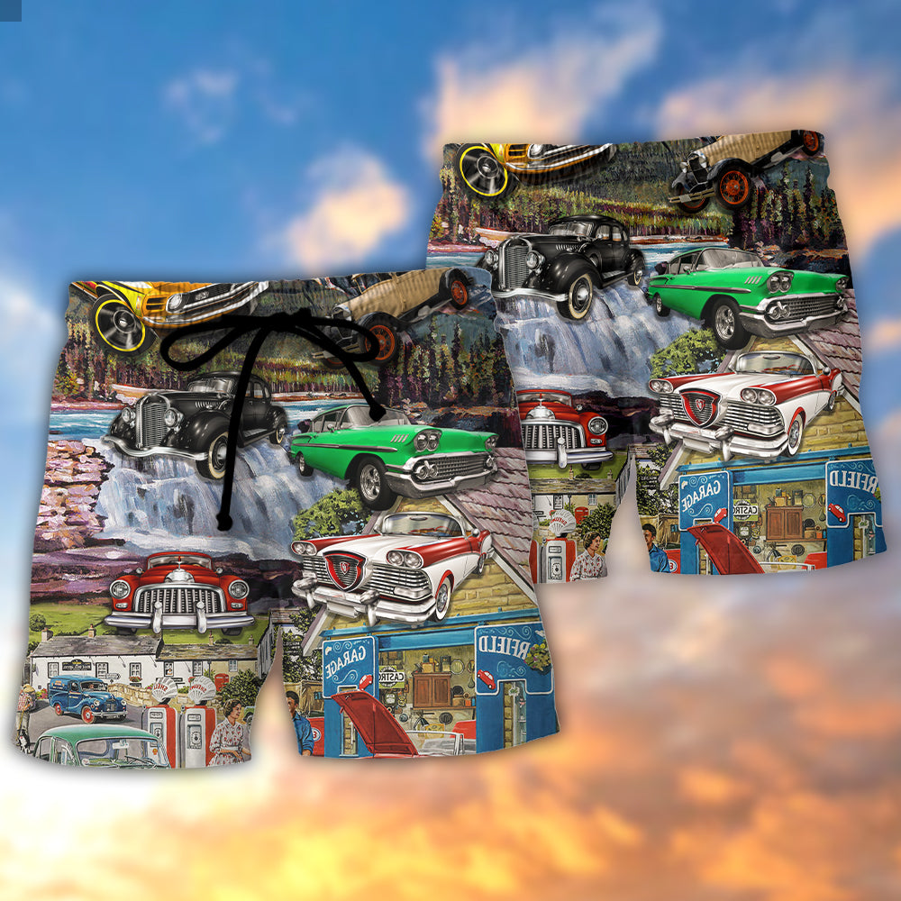 Car Classic Car Life Art Style - Beach Short - Owls Matrix LTD