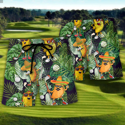 Golf Funny Taco Playing Golf Let's Par Tee Tropical Golf Lover - Beach Short