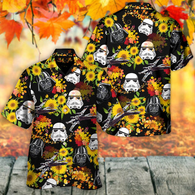 Star Wars Darth Vader Stormtrooper Helmet Autumn Wild Sunflowers - Hawaiian Shirt