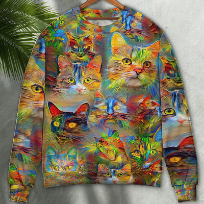 Cat Lovely Amazing Colorful - Sweater - Ugly Christmas Sweaters - Owls Matrix LTD