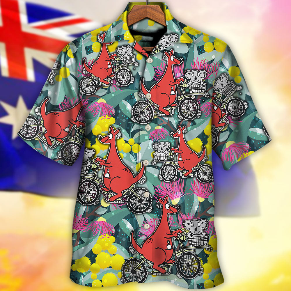 Kangaroo And Koala Ride Cycling Flower Art - Hawaiian Shirt - Owls Matrix LTD