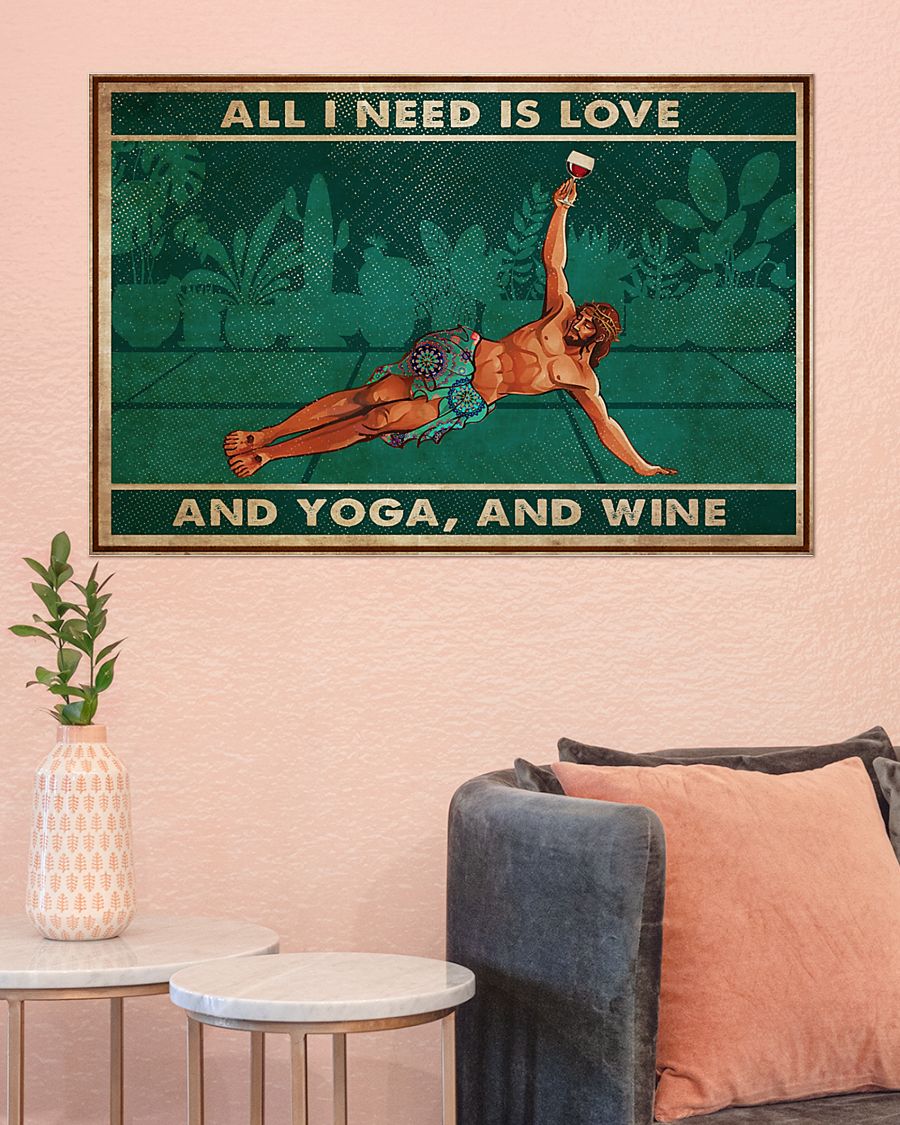 Yoga Love Peace And Wine - Horizontal Poster - Owls Matrix LTD