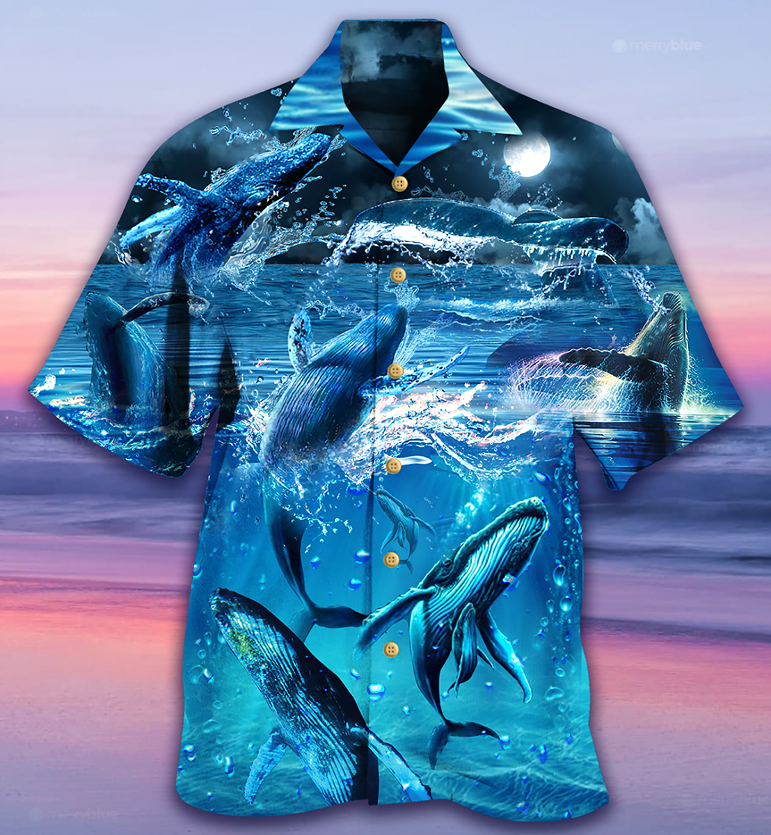 Whale Love Ocean Blue - Hawaiian Shirt - Owls Matrix LTD