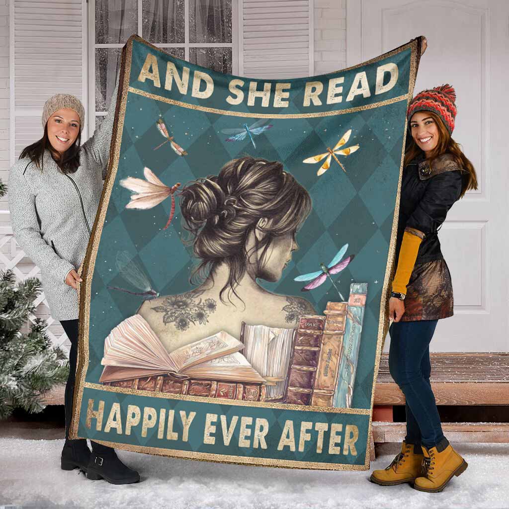 Book And She Read Happily Ever After Lovely Style- Flannel Blanket - Owls Matrix LTD