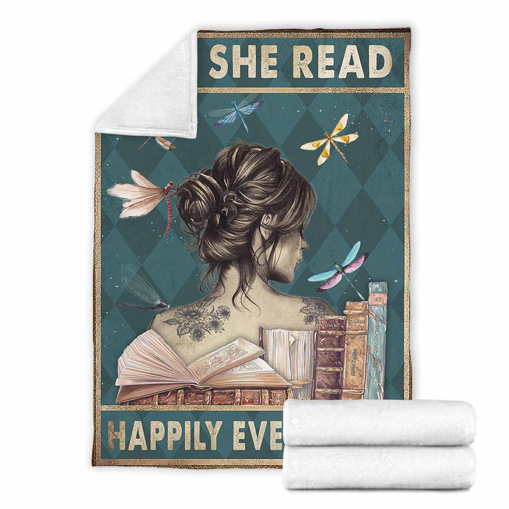 Book And She Read Happily Ever After Lovely Style- Flannel Blanket - Owls Matrix LTD