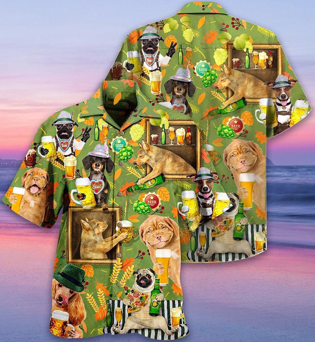 Beer Dogs Green Style - Hawaiian Shirt - Owls Matrix LTD