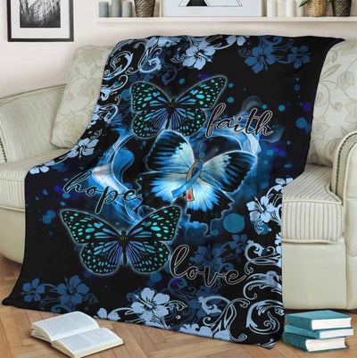 Butterfly Faith Hope Love In Romantic Night - Flannel Blanket - Owls Matrix LTD