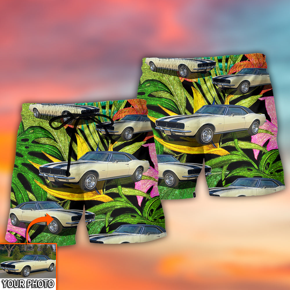 Car Camaro Car Classic Style Tropical Flower Custom Photo - Beach Short - Owls Matrix LTD