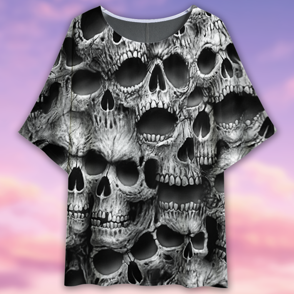 Skull No Fear No Pain - Women's T-shirt With Bat Sleeve - Owls Matrix LTD
