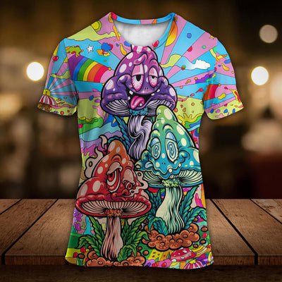 Hippie Mushroom Colorful Hippie Happy Life - Round Neck T-shirt - Owls Matrix LTD