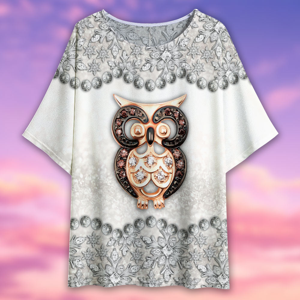 Owl Jewelry Snow Flowers Silver - Women's T-shirt With Bat Sleeve - Owls Matrix LTD