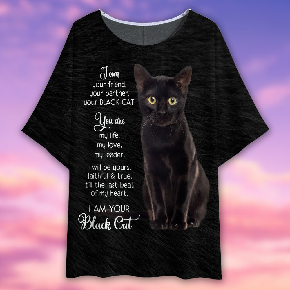 Black Cat I Am Your Friend - Women's T-shirt With Bat Sleeve - Owls Matrix LTD