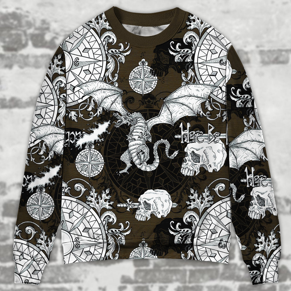 Dragon Flying With Skull Gothic Style - Sweater - Ugly Christmas Sweaters - Owls Matrix LTD
