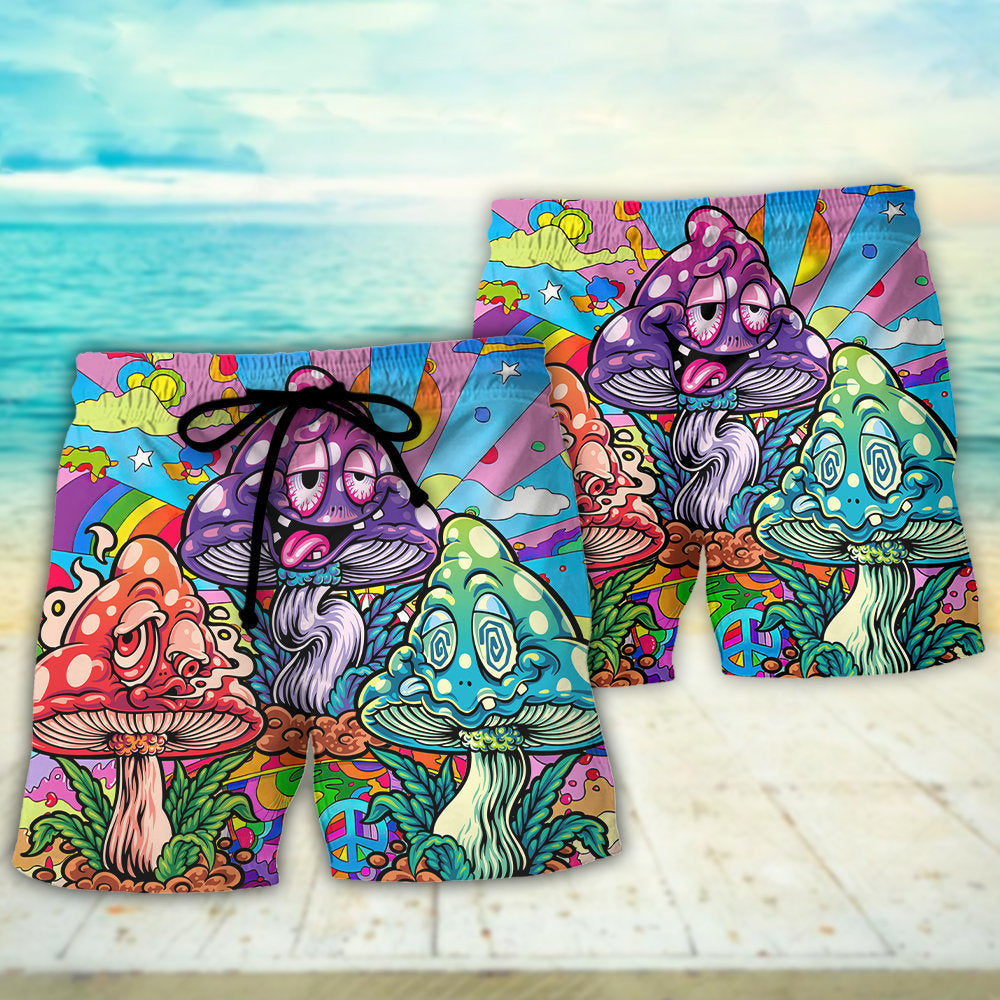 Hippie Mushroom Colorful Hippie Happy Life - Beach Short - Owls Matrix LTD