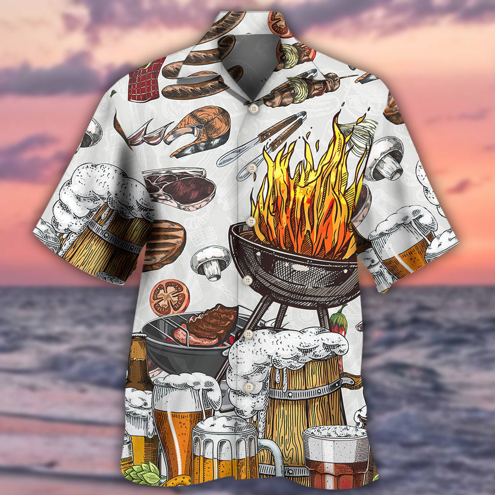 BBQ Grill And Drink Beer - Hawaiian Shirt - Owls Matrix LTD