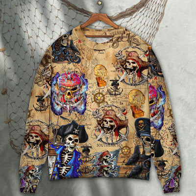Skull Pirate Hunting Treasure Map - Sweater - Ugly Christmas Sweaters - Owls Matrix LTD