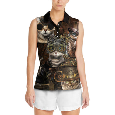 Cat Streampunk Vintage Style - Women's Polo Shirt - Owls Matrix LTD