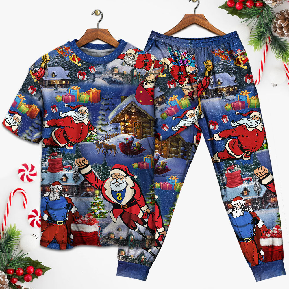 Christmas Flying Super Santa - Pajamas Short Sleeve - Owls Matrix LTD