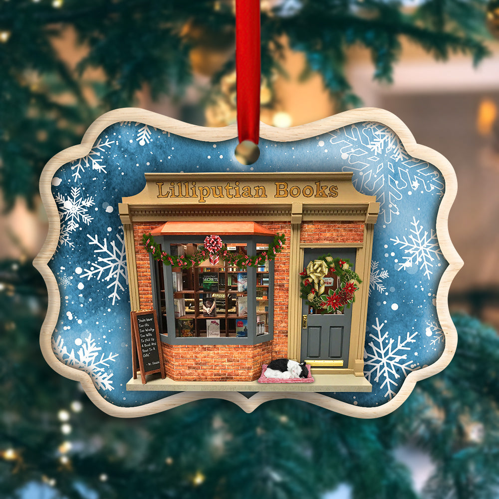 Bookstore Christmas Book And Snowflower - Horizonal Ornament - Owls Matrix LTD