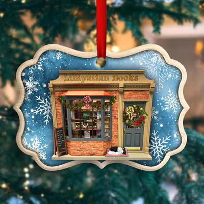 Bookstore Christmas Book And Snowflower - Horizonal Ornament - Owls Matrix LTD