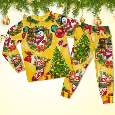 Christmas Funny Snowman Happy Christmas Tree Yellow Light - Pajamas Long Sleeve - Owls Matrix LTD