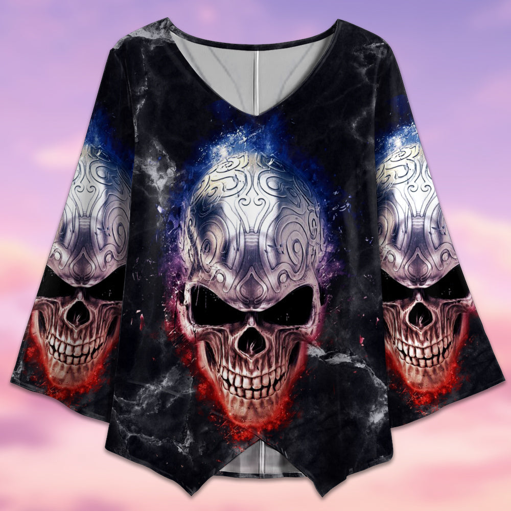 Skull Steel Dark Style - V-neck T-shirt - Owls Matrix LTD