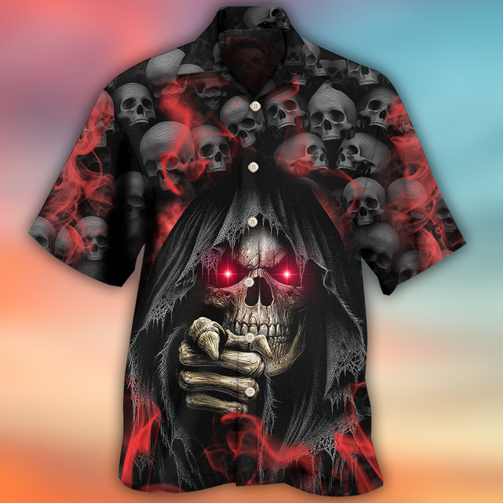Skull Dark Red Smoke Lighting - Hawaiian Shirt - Owls Matrix LTD