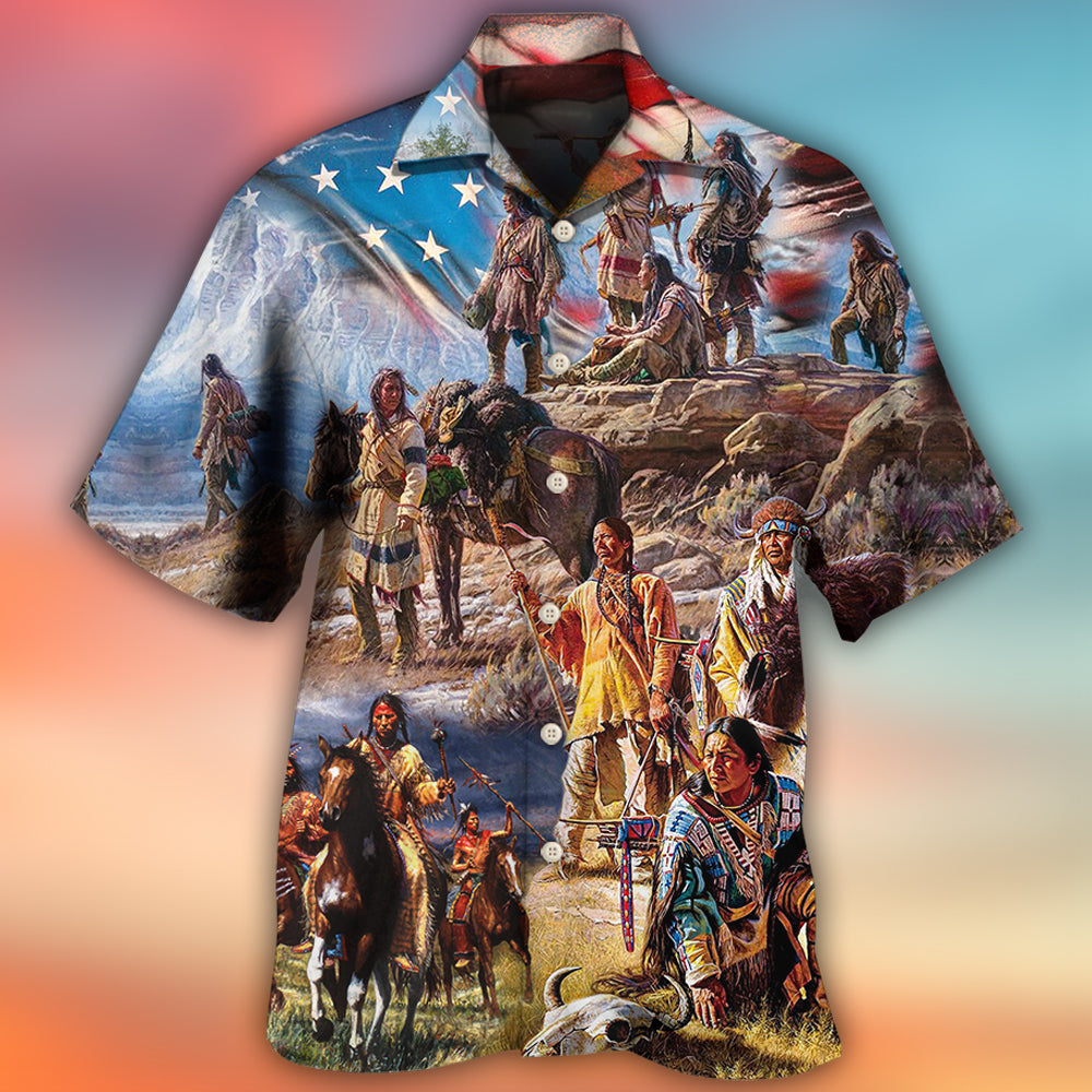 Native American Independence Day American Flag - Hawaiian Shirt - Owls Matrix LTD