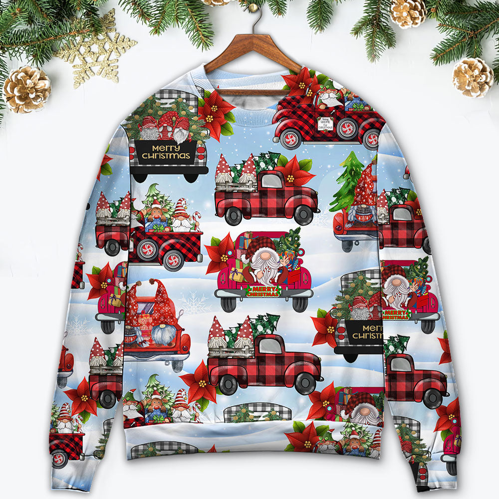 Gnome And Christmas Truck Merry Xmas - Sweater - Ugly Christmas Sweaters - Owls Matrix LTD