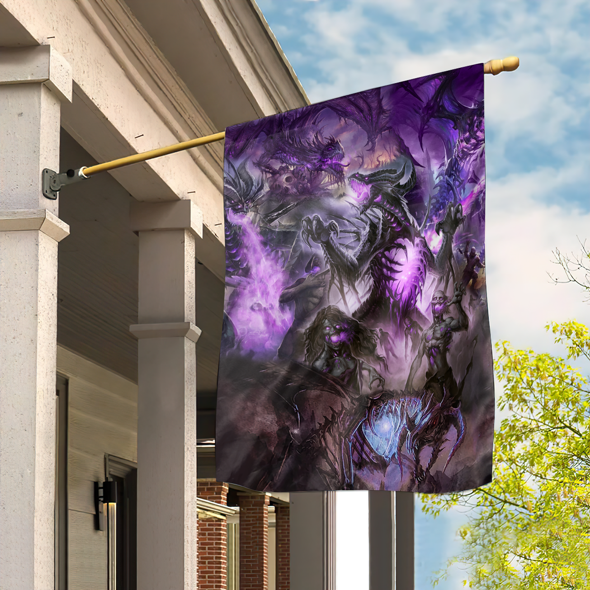 Skull Dragon Love Life Purple - House Flag - Owls Matrix LTD