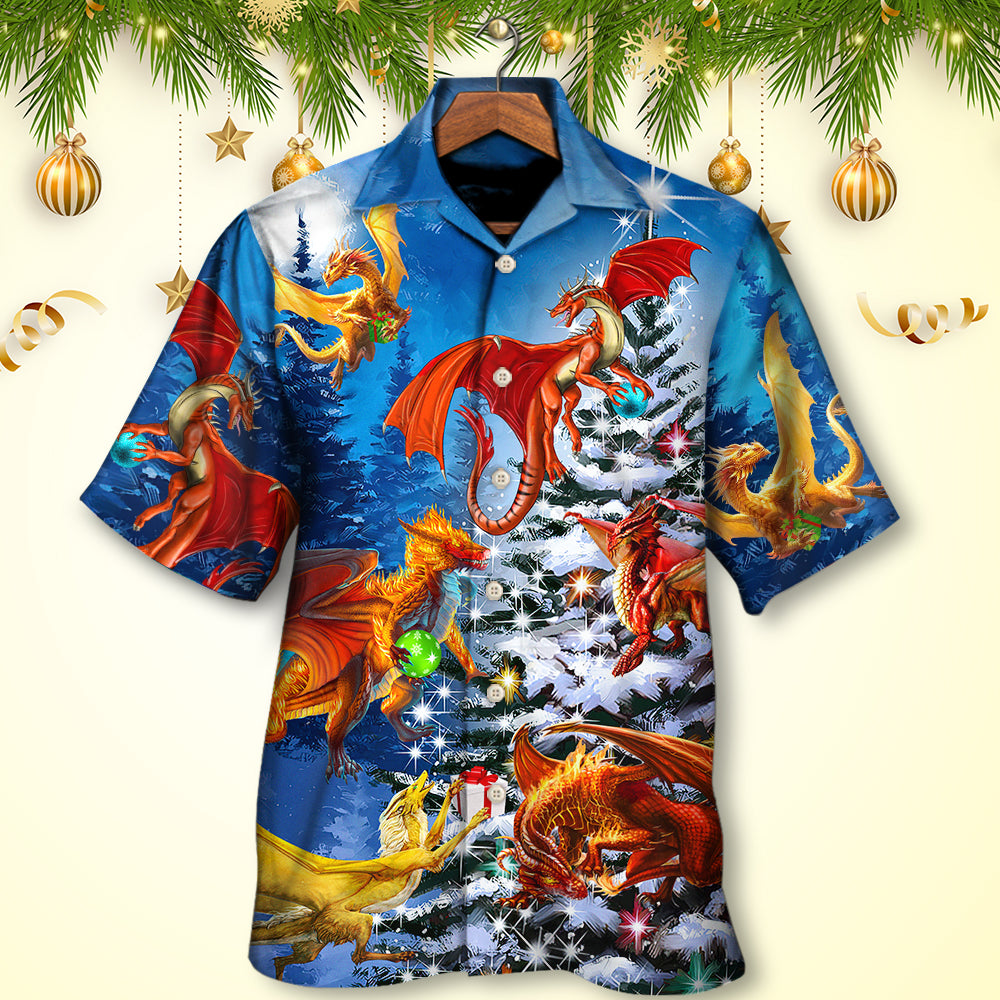 Christmas Dragon Family In Love Light Art Style - Hawaiian Shirt - Owls Matrix LTD