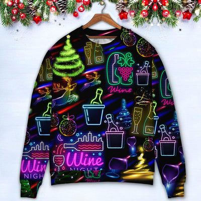 Wine Christmas Neon Art Drinking - Sweater - Ugly Christmas Sweaters - Owls Matrix LTD