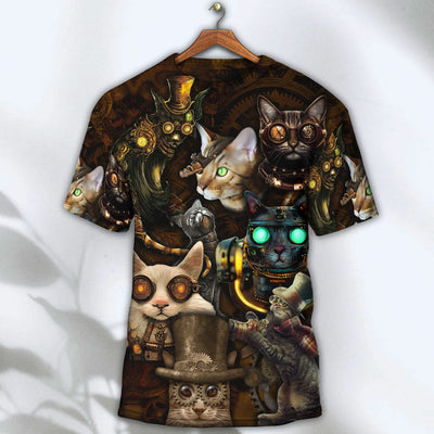 Cat Steampunk Art Steal Heart - Round Neck T-shirt - Owls Matrix LTD