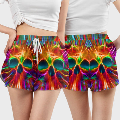 Skull Rainbow Color Love Tie Dye - Women's Casual Shorts - Owls Matrix LTD