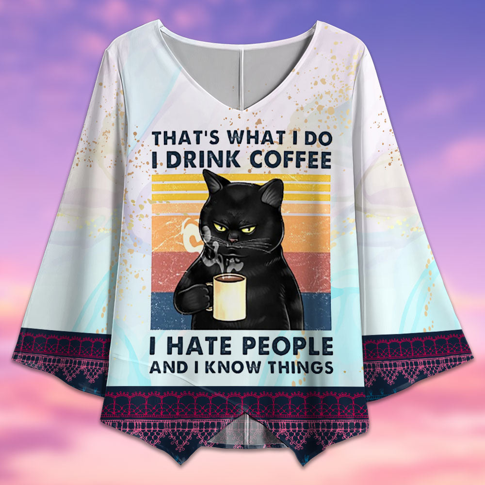 Black Cat Coffee That's What I Do - V-neck T-shirt - Owls Matrix LTD